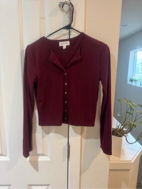 Sunday Ritual Burgundy Button-Front Long Sleeve Top and Shirt